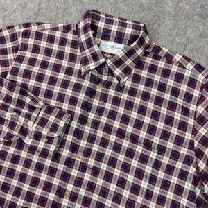 Ben Silver Charleston Shirt Mens Large Navy Red Plaid Button Down USA Preppy